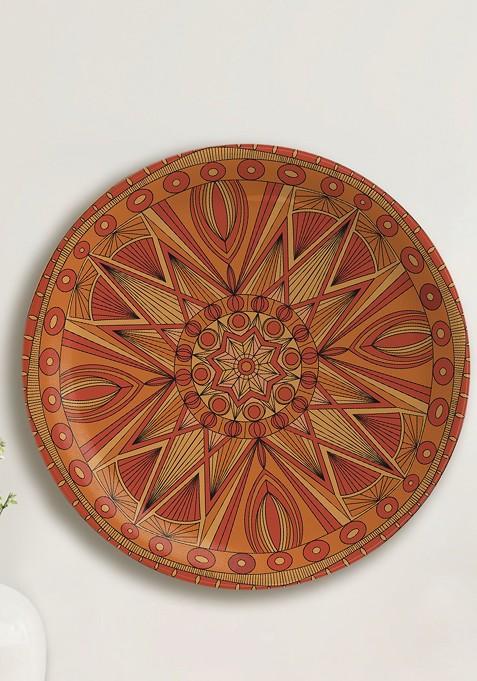 Nestroots Walnut Whirl Mustard Yellow And Brown Printed Ceramic Hanging Wall Plate Decor