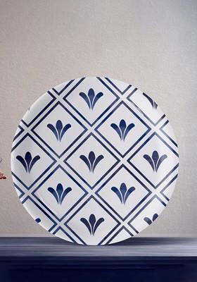 Nestroots Oceanic Odyssey White And Blue Printed Ceramic Hanging Wall Decor Plate