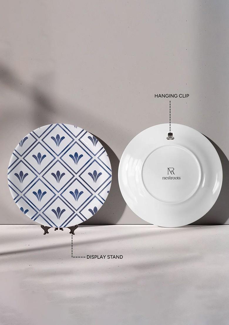 Nestroots Oceanic Odyssey White And Blue Printed Ceramic Hanging Wall Decor Plate