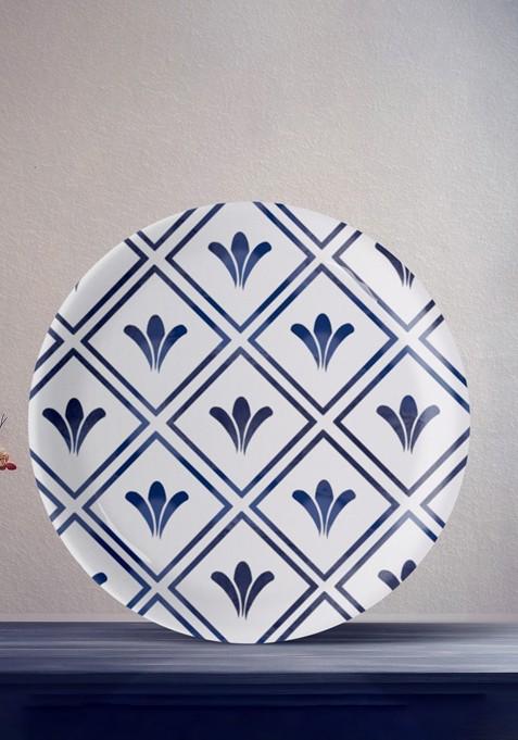 Nestroots Oceanic Odyssey White And Blue Printed Ceramic Hanging Wall Decor Plate