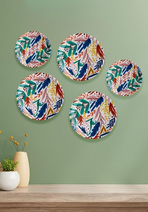 White And Green 5 Pieces Ceramic Playful Petals Wall Plate