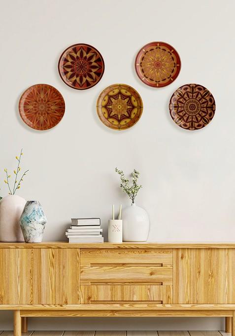 Mustard And Red 5 Pieces Chocolate Charm Medallion Wall Plates