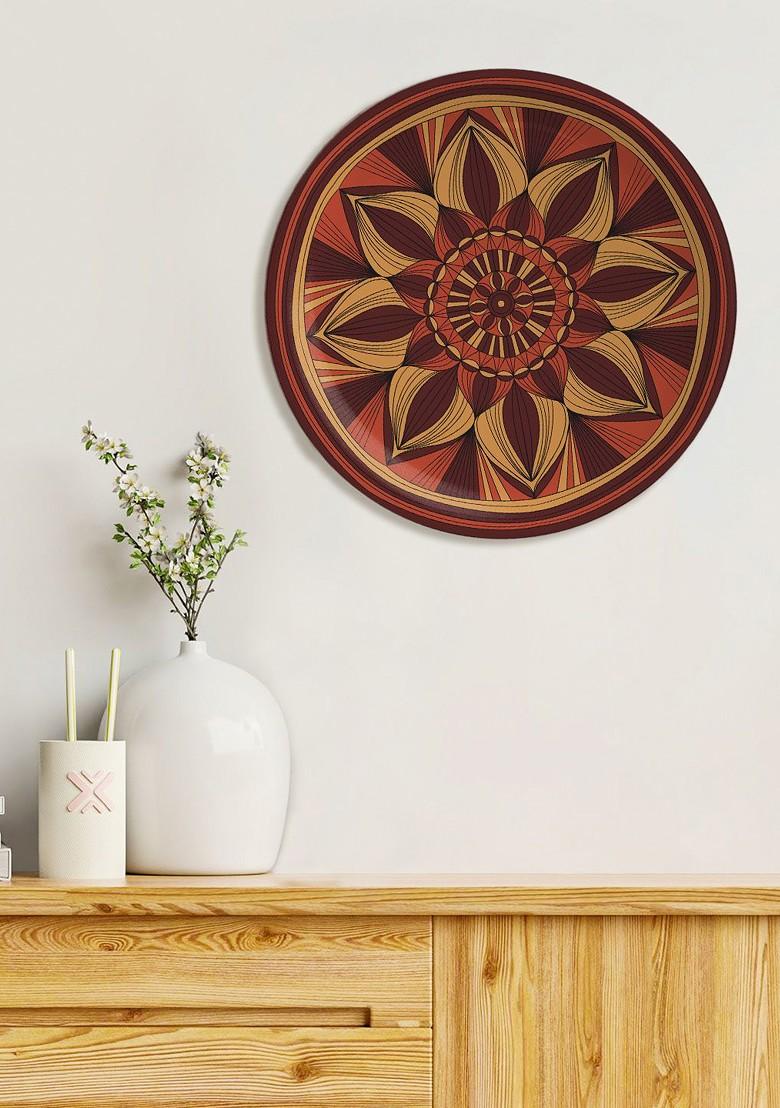 Chestnut Charm Mustard And Brown Printed Ceramic Hanging Wall Plate Decor