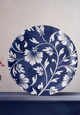 Serenity Wall Blue And White Floral Printed Ceramic Hanging Wall Plate Decor