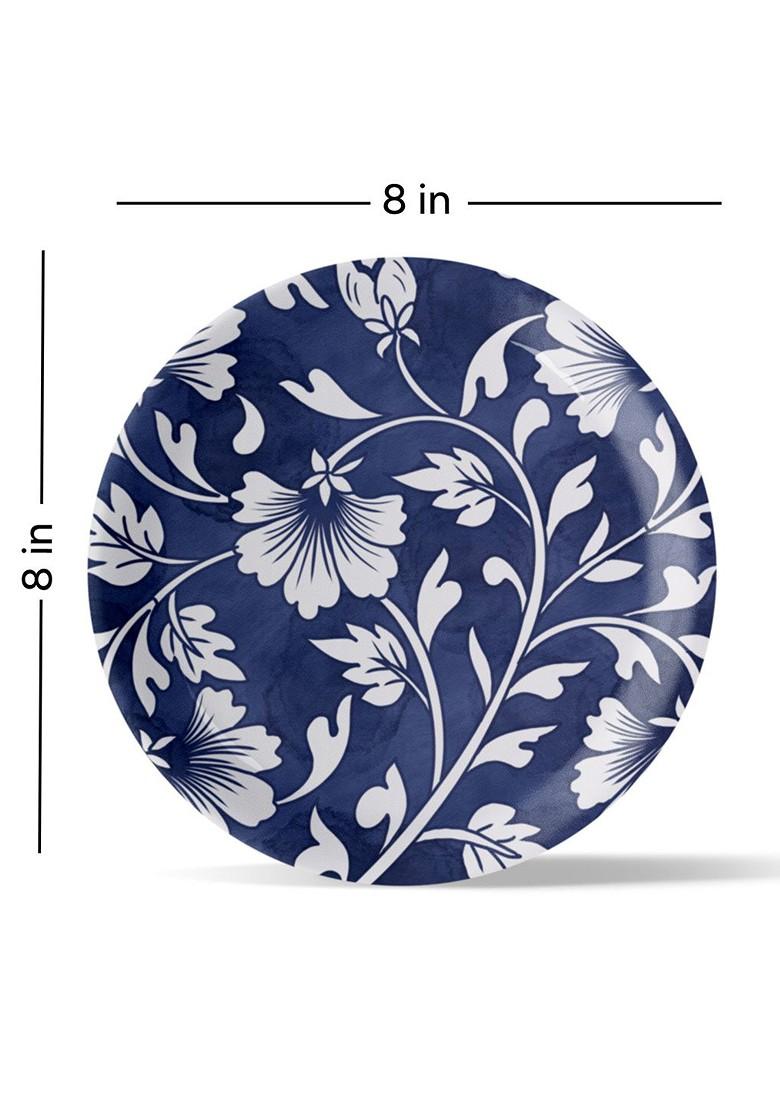 Serenity Wall Blue And White Floral Printed Ceramic Hanging Wall Plate Decor