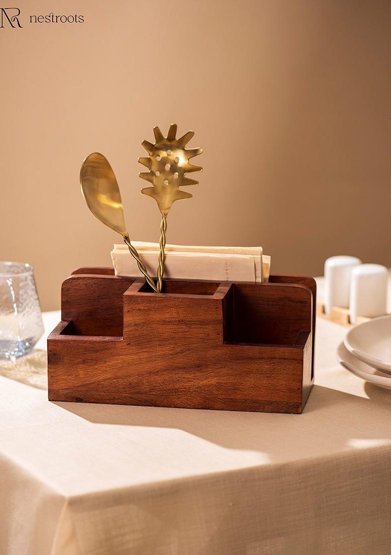 Luxe Brown Wooden Cutlery Holder