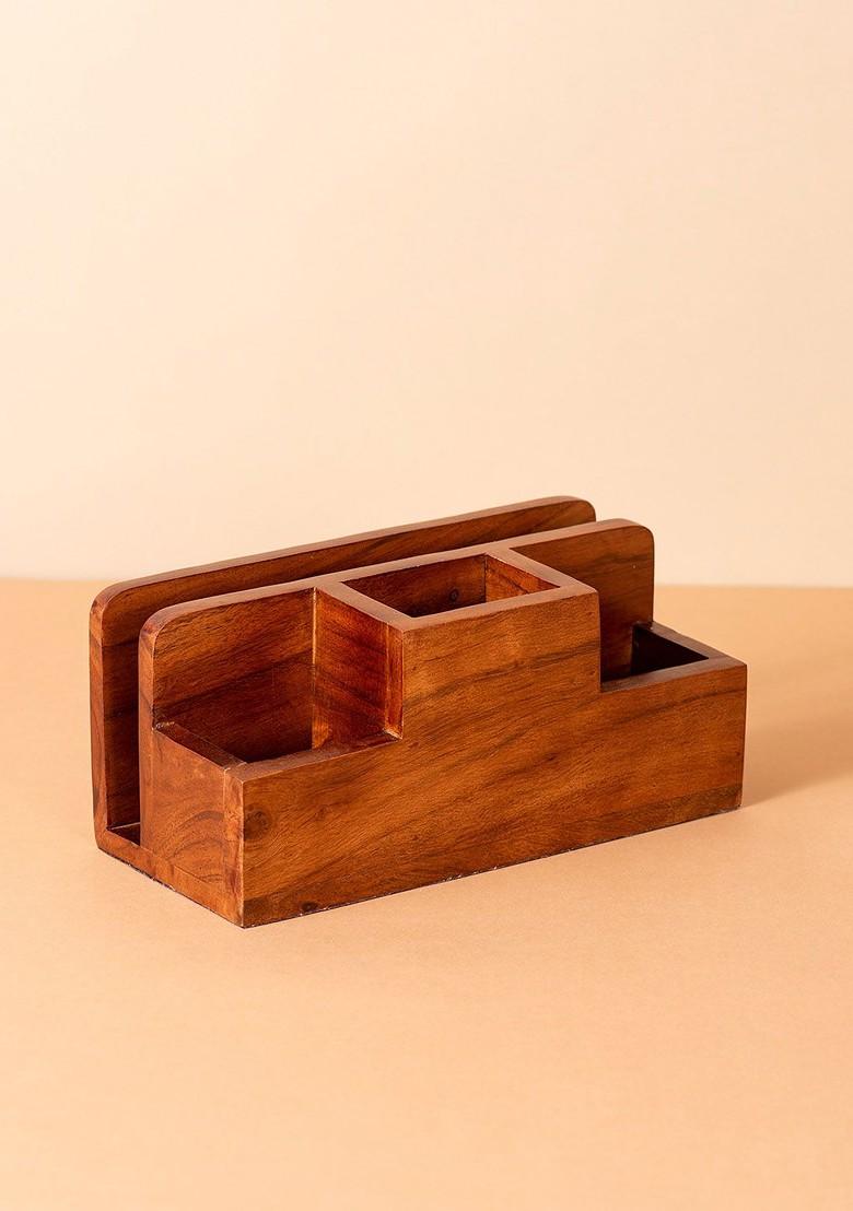 Luxe Brown Wooden Cutlery Holder