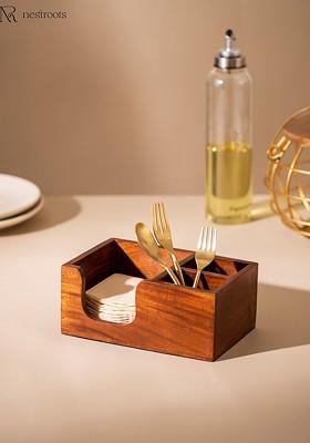 Brown Wooden Cutlery Holder