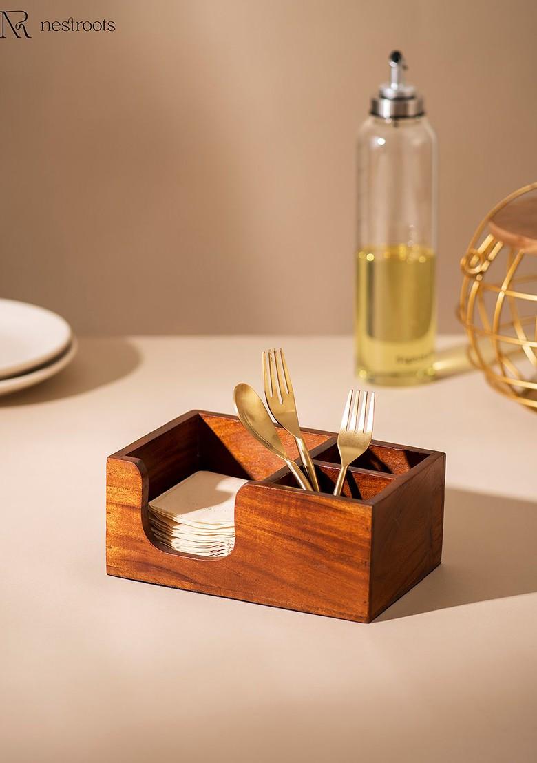 Brown Wooden Cutlery Holder