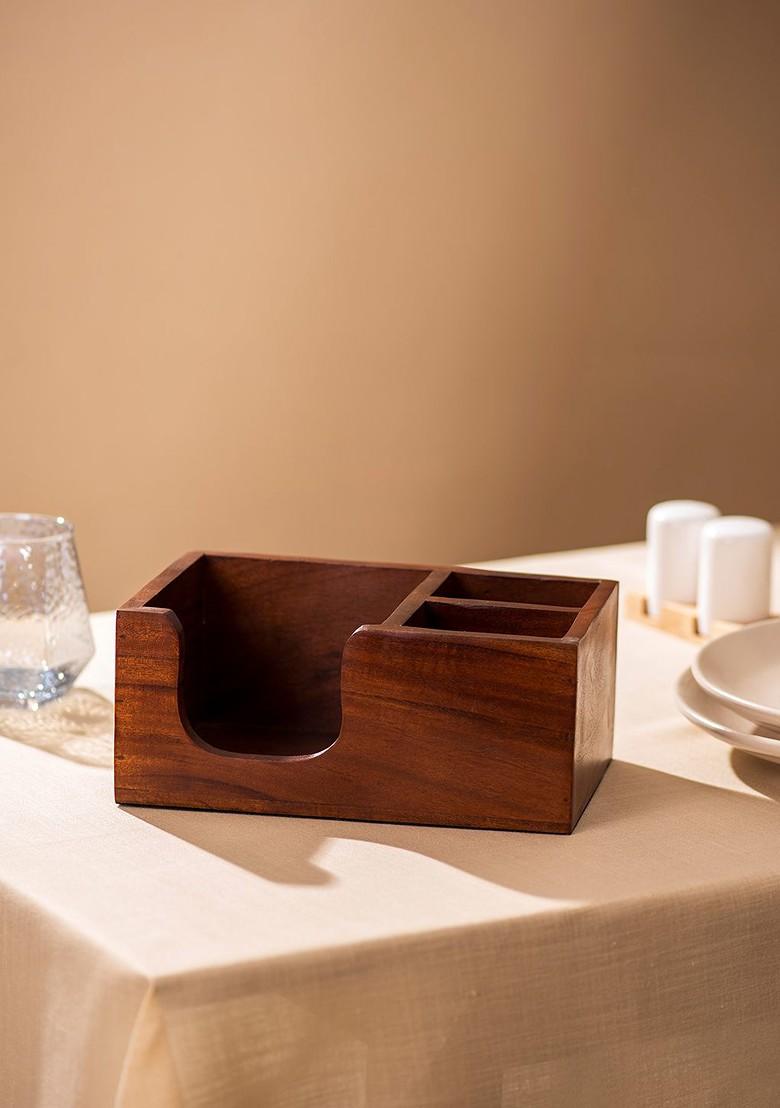 Brown Wooden Cutlery Holder