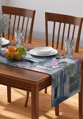 Blue Abstract Printed Pure Cotton Table Runner