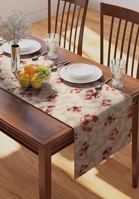 Beige And Red Printed Cotton Table Runners