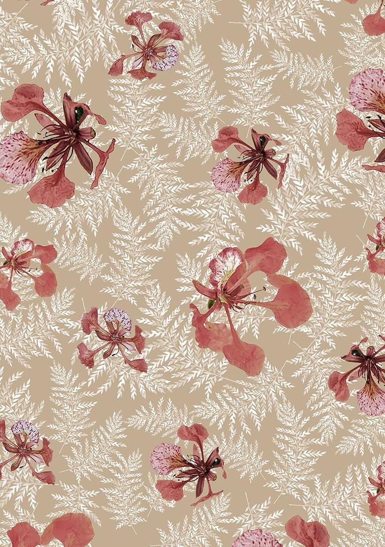 Beige And Red Printed Cotton Table Runners