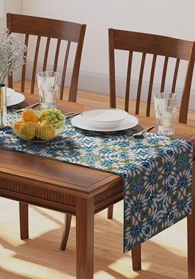 Teal Blue Printed Rectangle Pure Cotton Table Runner