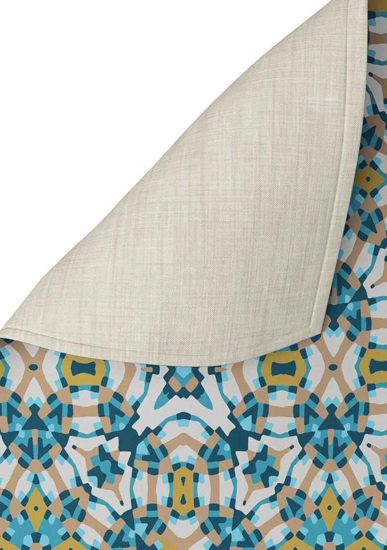 Teal Blue Printed Rectangle Pure Cotton Table Runner