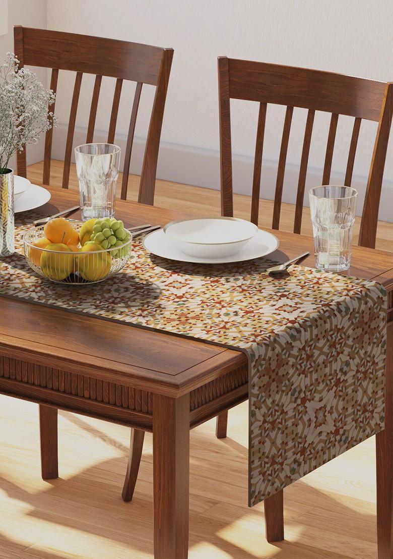 Yellow And Beige Printed Pure Cotton Alhambra Table Runner