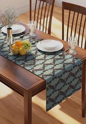 Grey And Blue Printed Pure Cotton Rectangular Table Runner