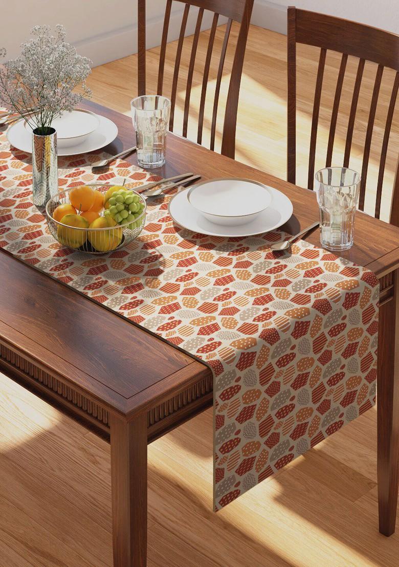 Burgundy Printed Pure Cotton Table Runner