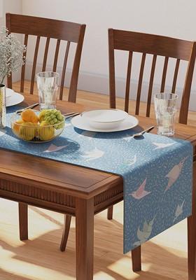 Blue Gondi Bird Printed Pure Cotton Rectangular Table Runners