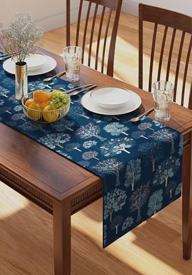 Blue Floral Printed Pure Cotton Table Runner