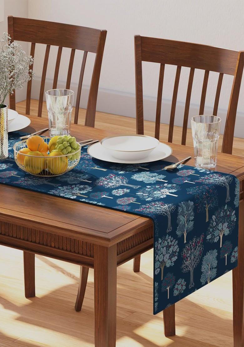Blue Floral Printed Pure Cotton Table Runner