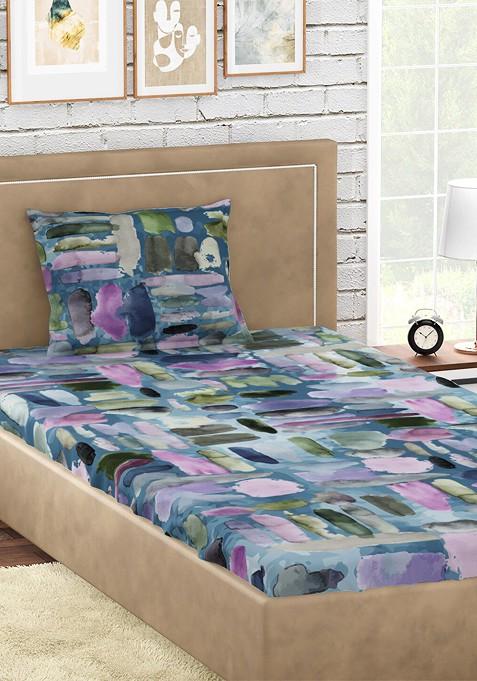 Blue And Grey 300 Tc Single Cotton Bedsheet With 1 Pillow Covers