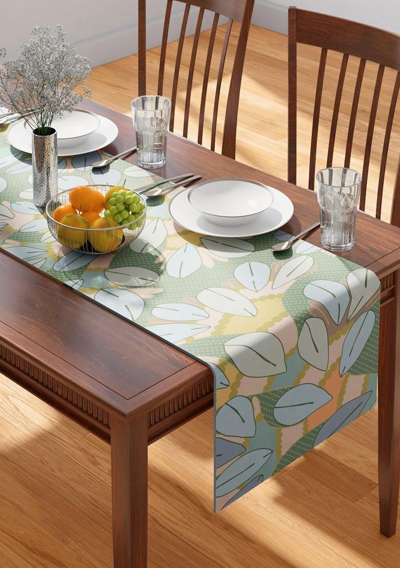 Green And Blue Gondi Tree Printed Pure Cotton Table Runner