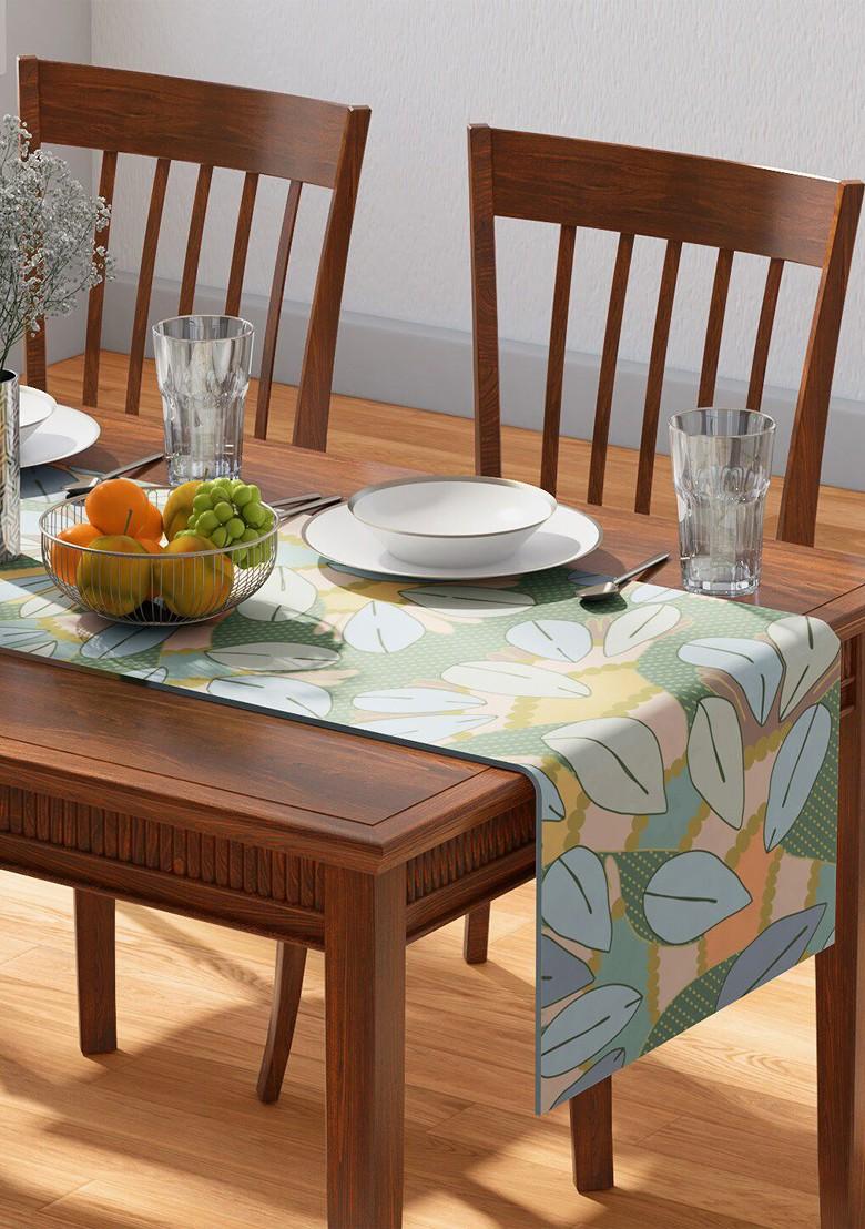 Green And Blue Gondi Tree Printed Pure Cotton Table Runner