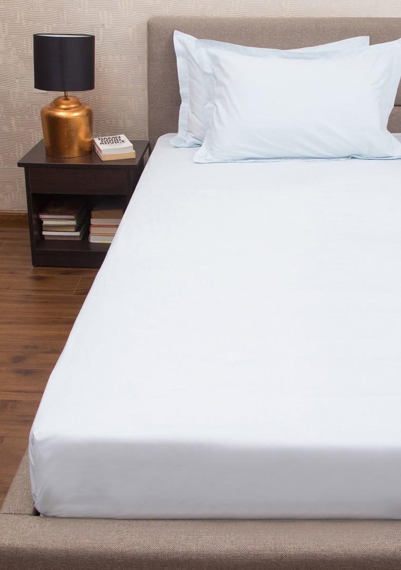 Blue Solid 200 Tc Cotton 1 King Bedsheet With 2 Pillow Covers