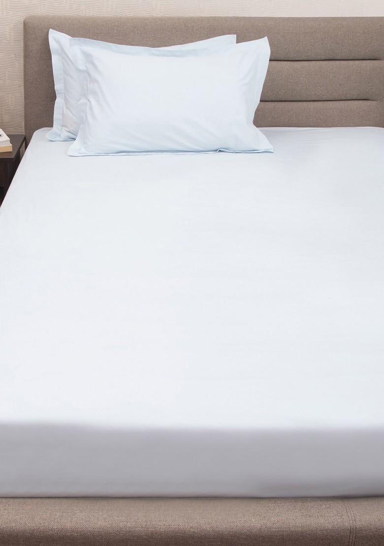 Blue Solid 200 Tc Cotton 1 King Bedsheet With 2 Pillow Covers