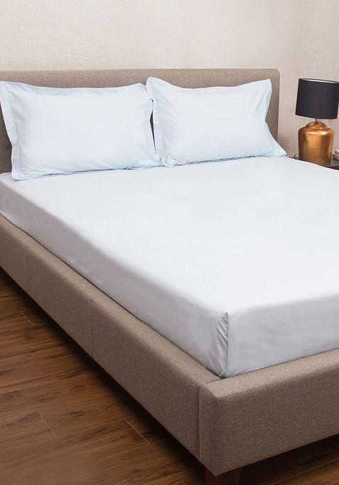 Blue Solid 200 Tc Cotton 1 King Bedsheet With 2 Pillow Covers