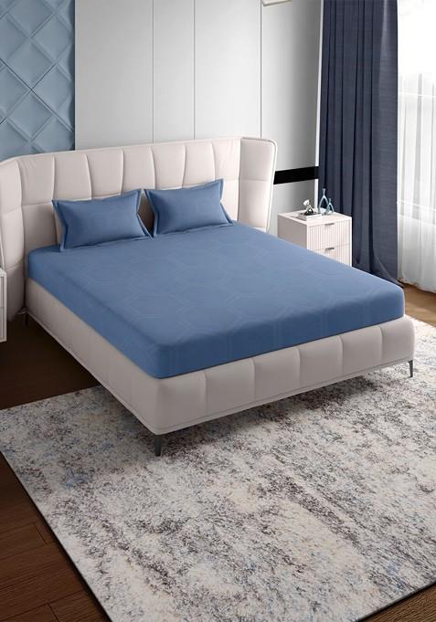 Folkstone Blue Jaquard 600 Tc Queen Bedsheet With 2 Pillow Covers