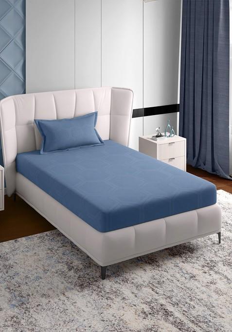 Blue Pure Cotton 600 Tc Single Bedsheet With 1 Pillow Cover