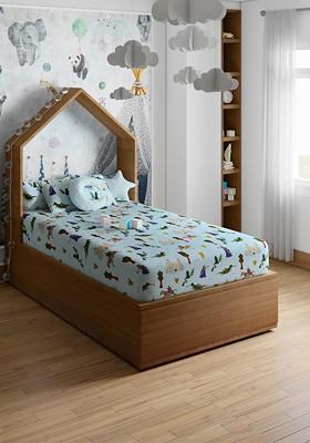 Blue And Yellow Printed Pure Cotton 200 Tc Single Bedsheet With 1 Pillow Cover