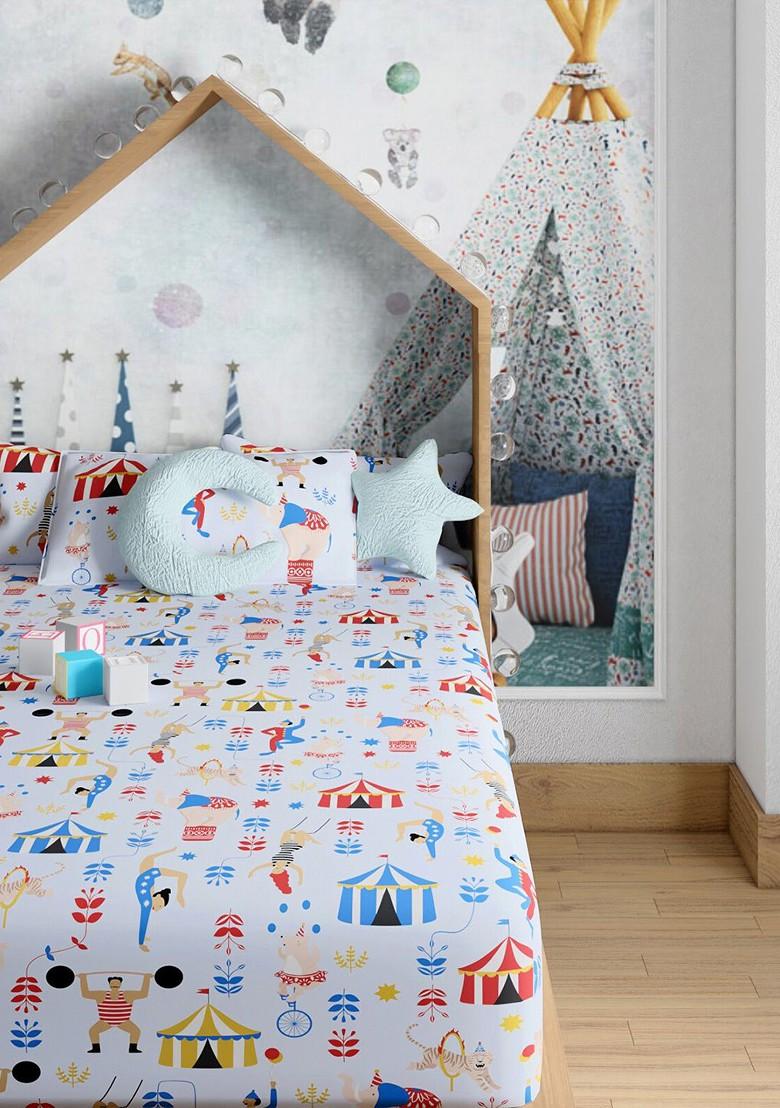 Blue And White Printed Pure Cotton 200 Tc Single Bedsheet With 1 Pillow Cover