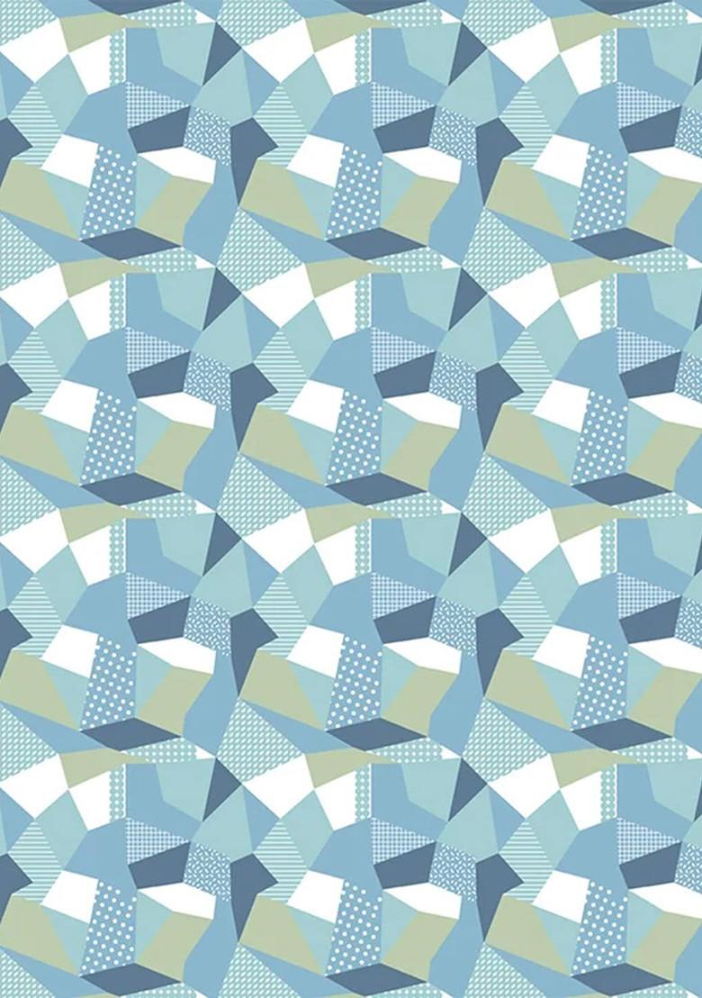 Origami Blue 300 Tc Cotton King Bedsheet With 2 Pillow Covers