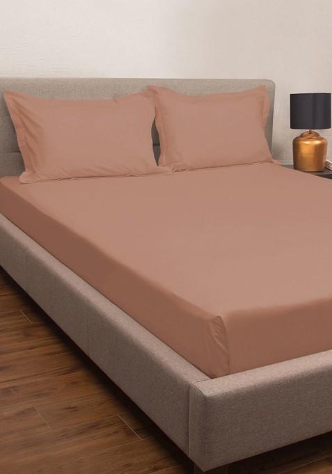 PeachColoured 300 Tc Cotton King Bedsheet With 2 Pillow Covers