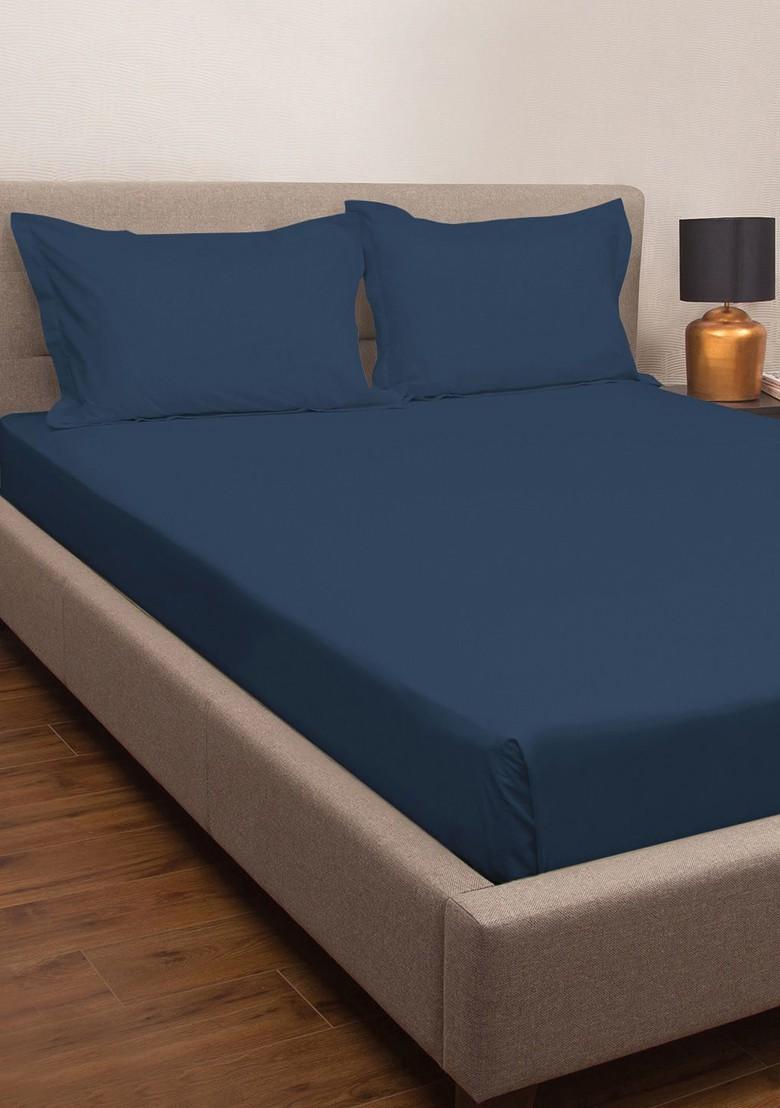 Navy Blue Solid 300 Tc King Bedsheet With 2 Pillow Covers