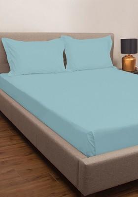 Blue 300 Tc 100% Cotton Queen Size Bed Sheet With 2 Pillow Covers