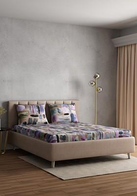 Beige And Purple Printed 300 Tc Queen Bedsheet With 2 Pillow Covers