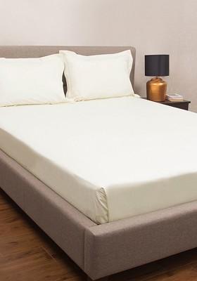 Unisex Off White 100% Cotton Queen Size Bed Sheet With 2 Pillow Covers