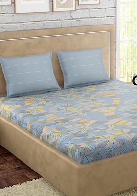 Blue And Yellow Abstract 300 Tc Cotton 1 Queen Bedsheet With 2 Pillow Covers