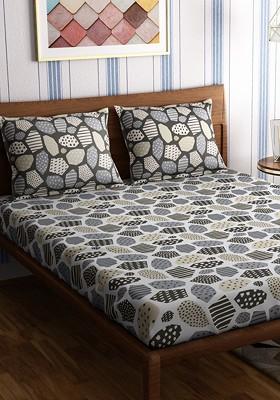 Grey Abstract 300 Tc Cotton 1 Queen Bedsheet With 2 Pillow Covers