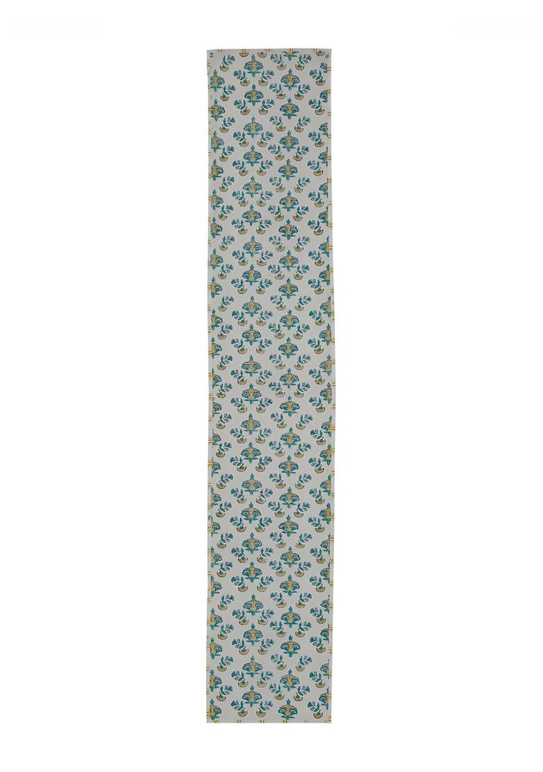 Beige And Blue Floral Block Printed Pure Cotton Table Runner