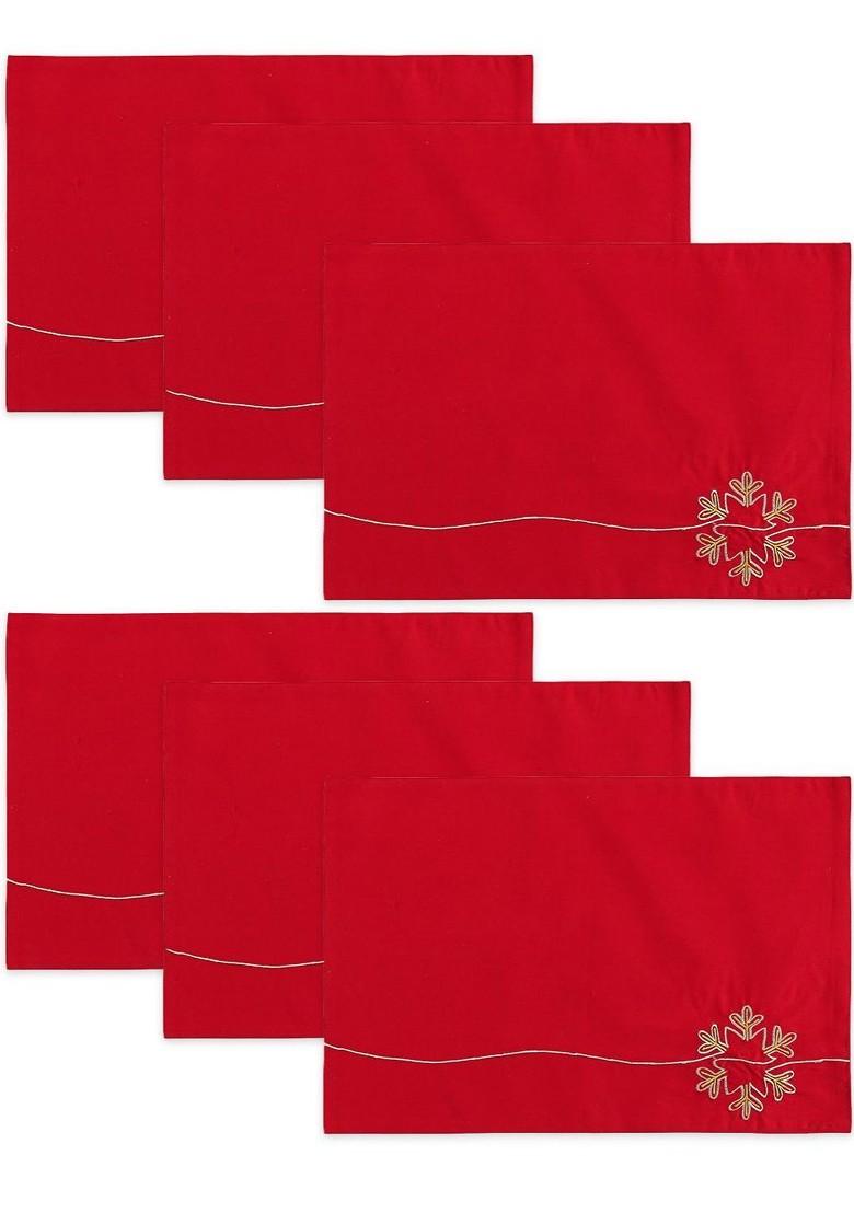 6Pcs White And Red Embroidered Cotton Table Placemats