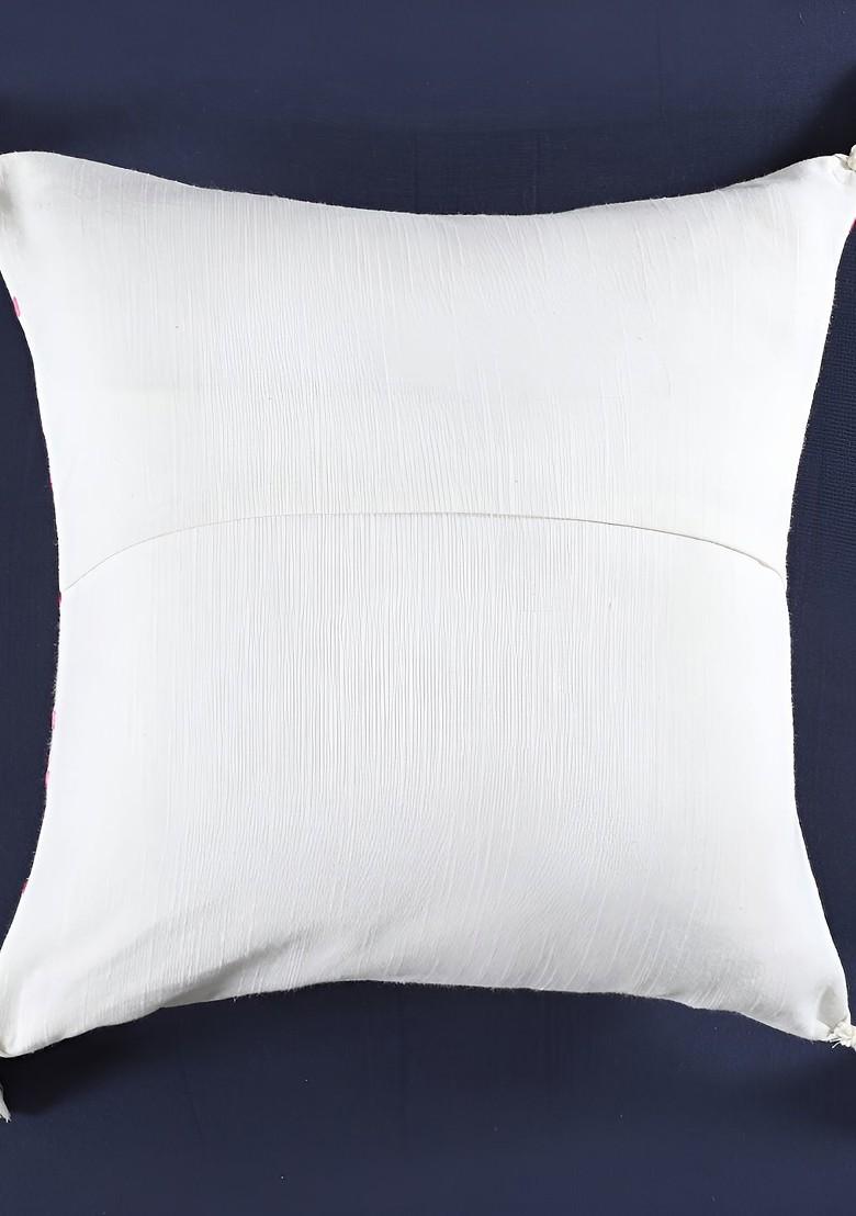 White And Pink 2 Pieces Geometric Embroidered Cotton Square Cushion Covers