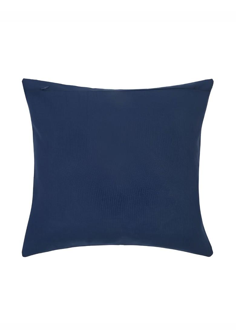 Navy Blue And White 2 Pieces Cotton Embroidered Square Cushion Covers