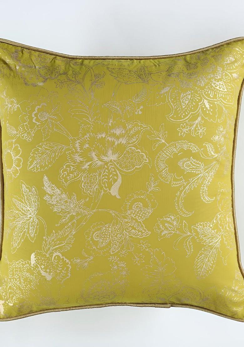 Mustard Yellow 2 Pieces Floral Printed Cotton Square Cushion Covers