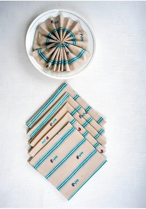 Blue And Beige 6 Pieces Striped Table Napkins