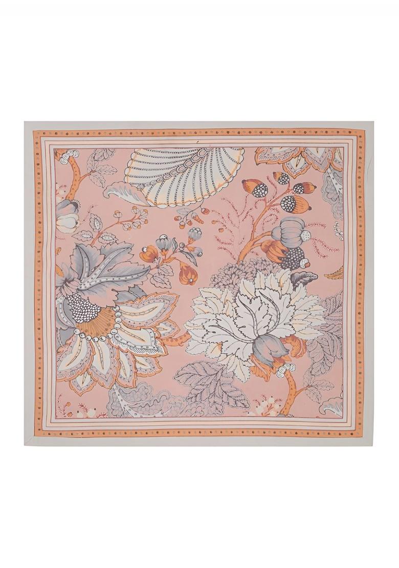 4 Pieces Peach And Grey Floral Printed Cotton Table Napkins